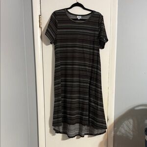 LuLaRoe Striped Midi Dress in Black and Gray